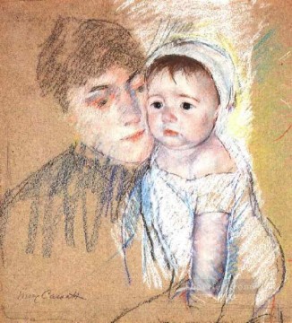 キャップとシフトを着たベビー・ビルの母親と子供たち メアリー・カサット Oil Paintings